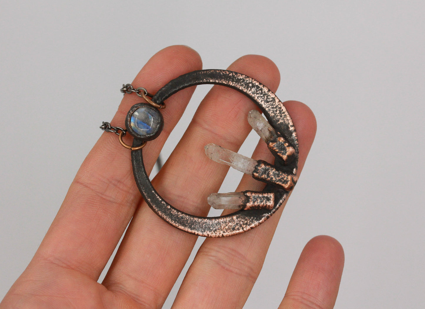 Quartz & Moonstone Hoop Necklace