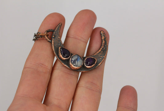 Moonstone & Amethyst Moon Necklace