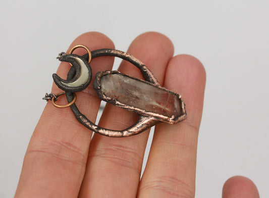 Fire Quartz & Abalone Shell Moon Necklace