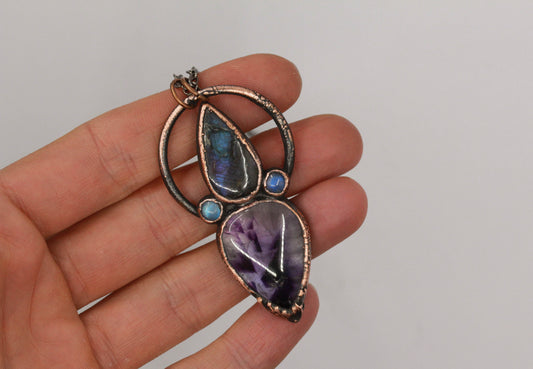 Amethyst, Purple Labradorite & Moonstone Necklace
