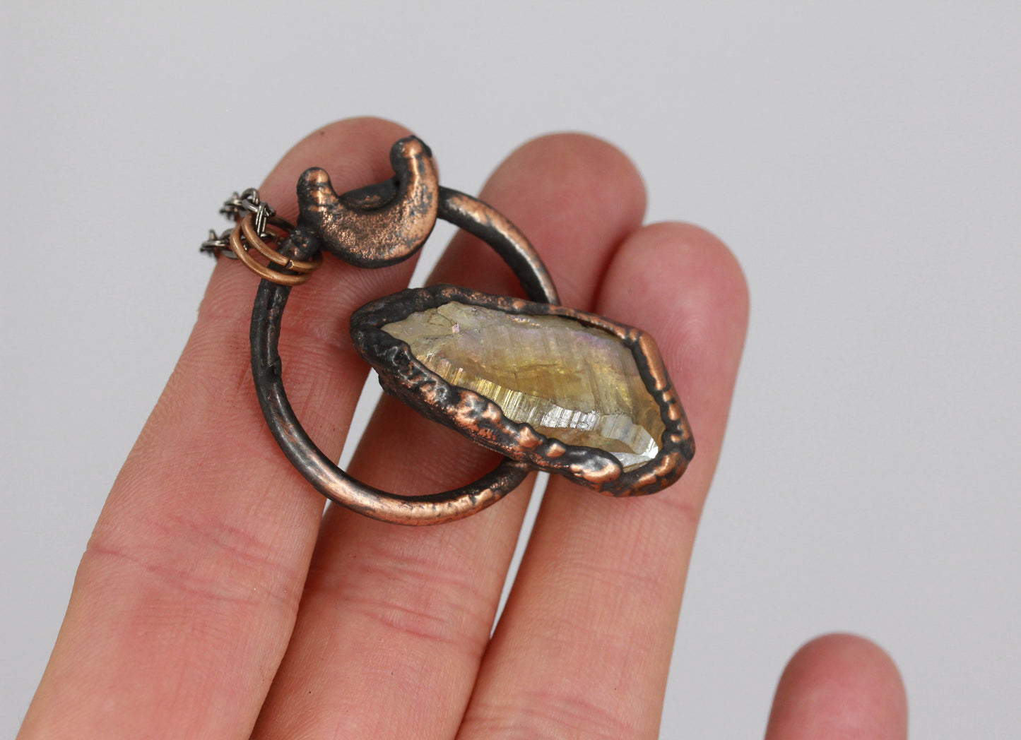 Small Aura Citrine Moon Necklace