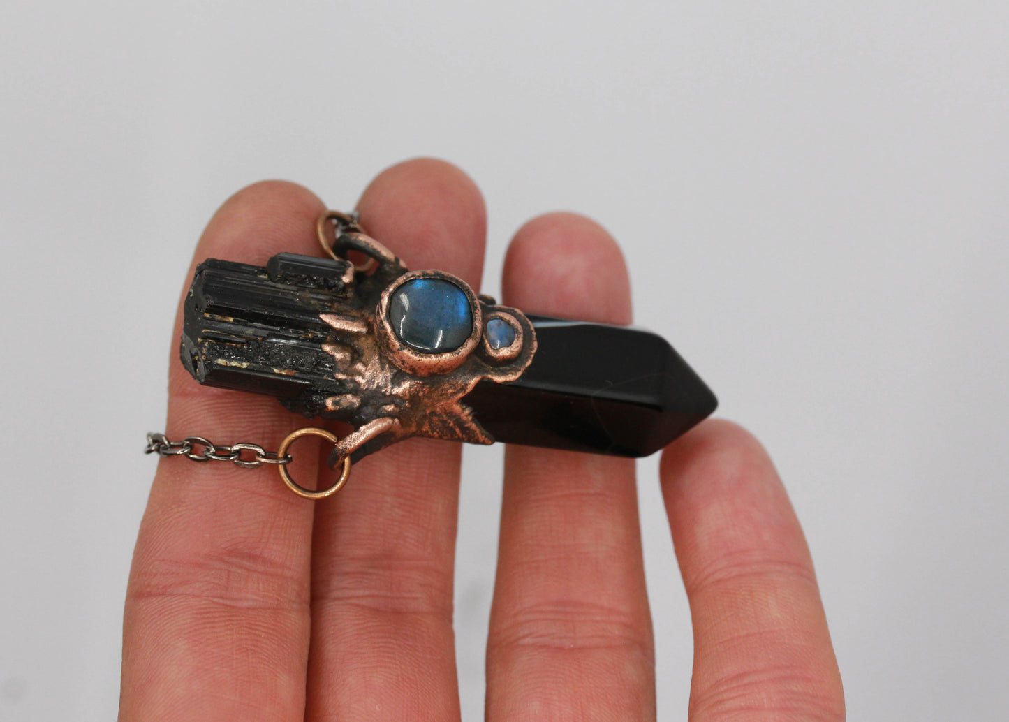 Banded Agate, Black Tourmaline & Labradorite Necklace