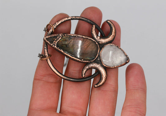 Rose Quartzs & Labradorite Moon Necklace