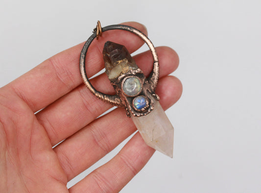Rose Quartz, Smoky Quartz & Moonstone Necklace