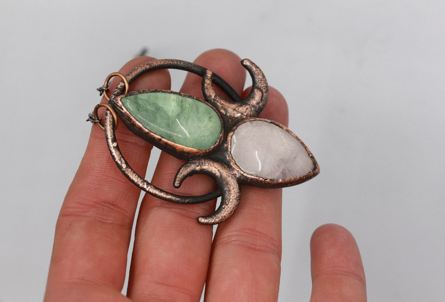 Fluorite & Rose Quartz Moon Necklace