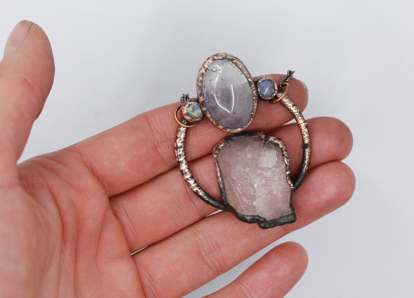 Rose Quartz, Amethyst & Moonstone Necklace