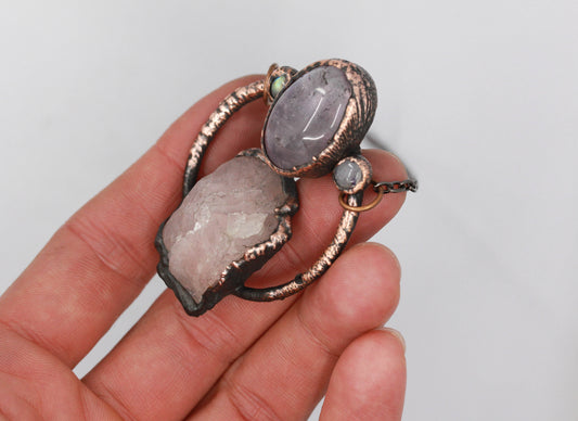 Rose Quartz, Amethyst & Moonstone Necklace
