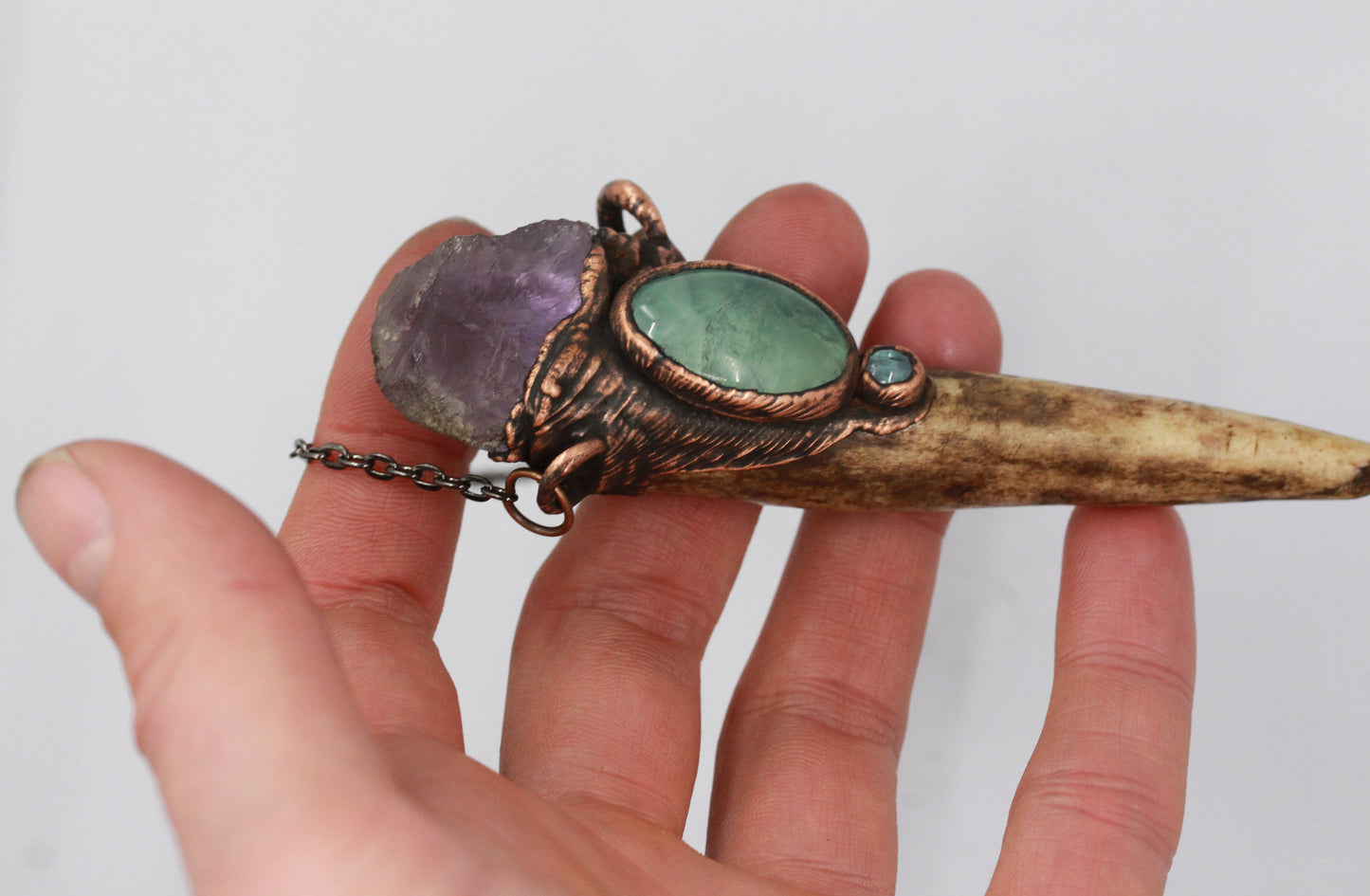Deer Antler, Amethyst & Fluorite Necklace
