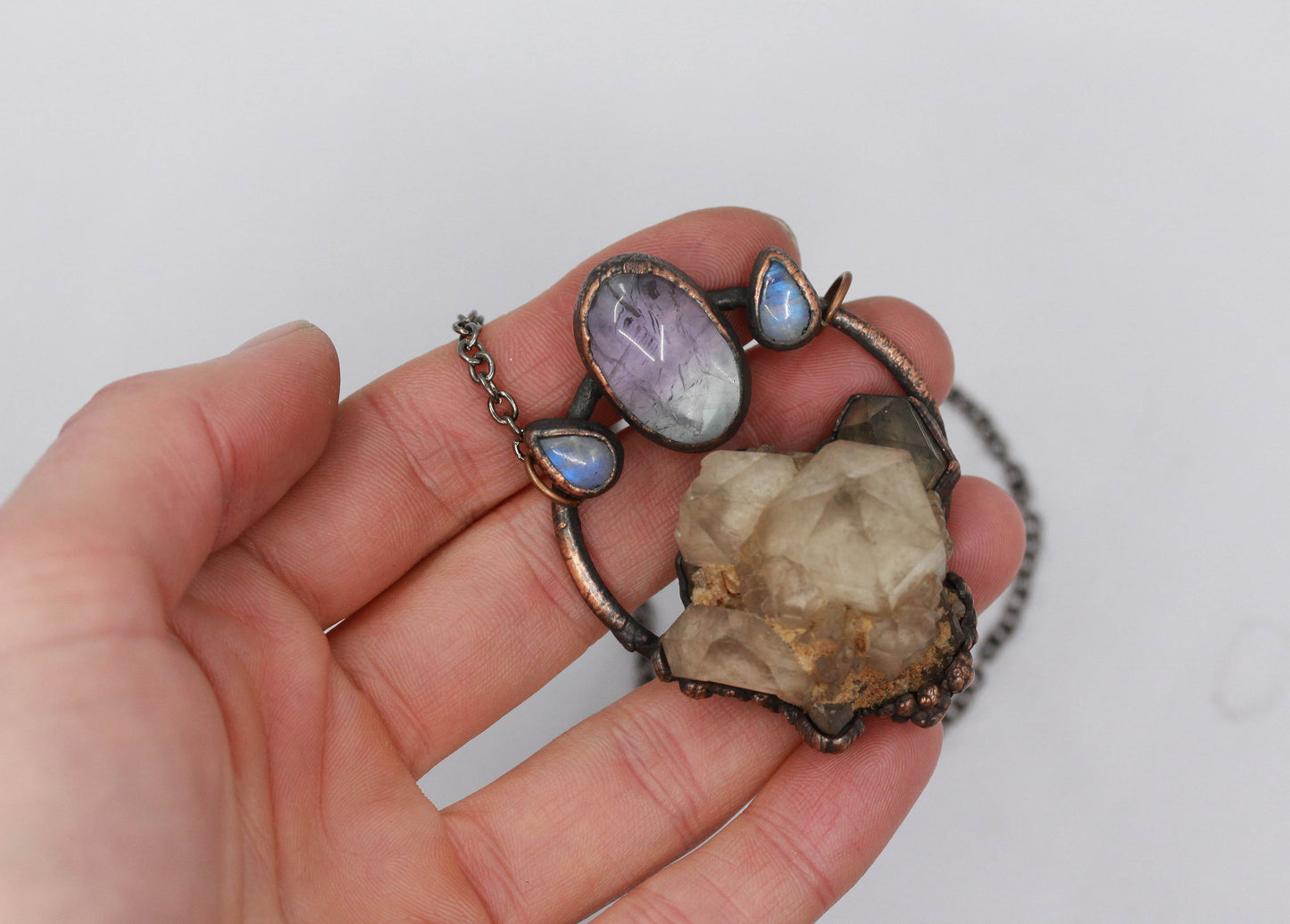 Congo Citrine, Amethyst & Moonstone Necklace