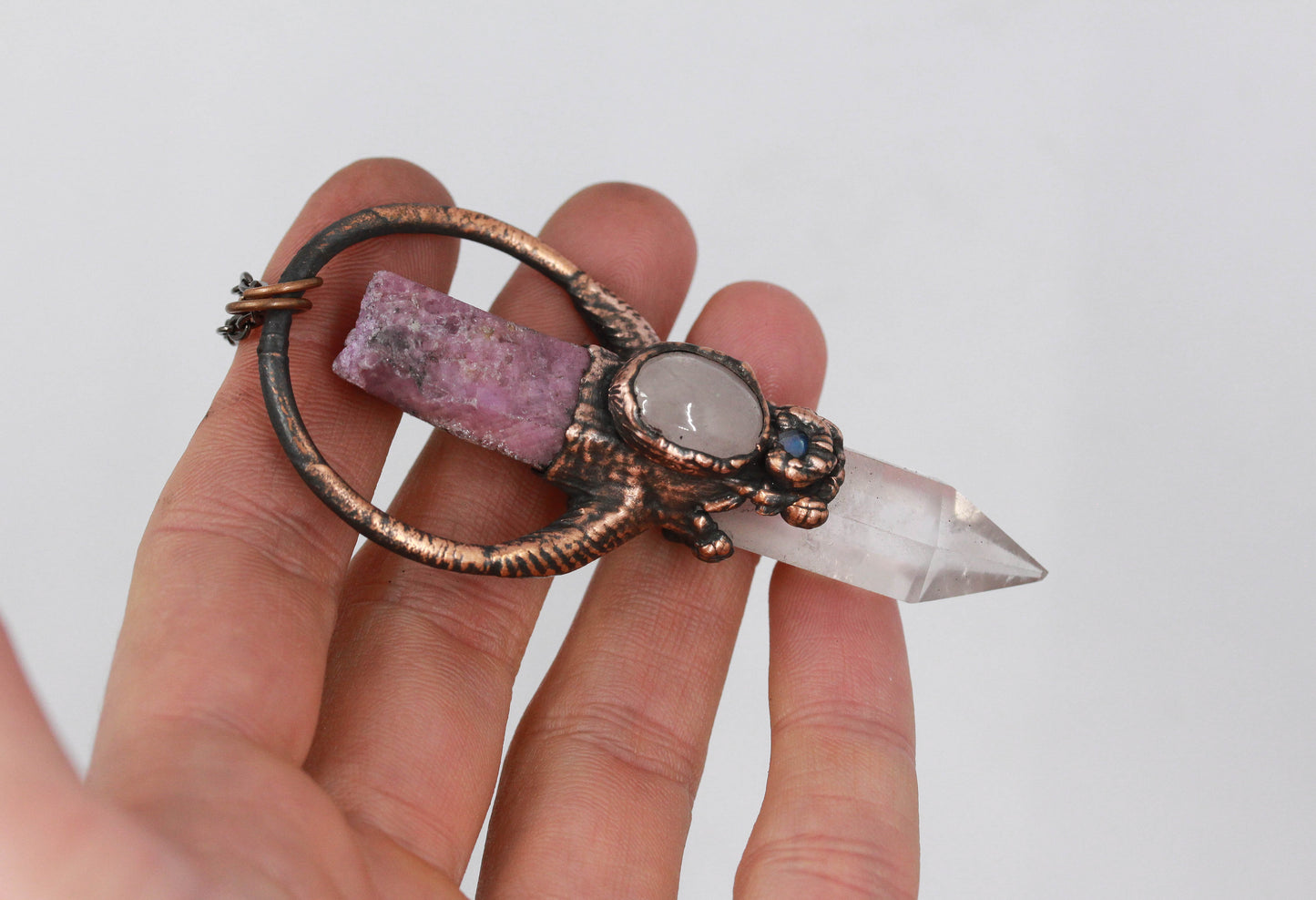 Rose Quartz, Ruby & Moonstone Necklace