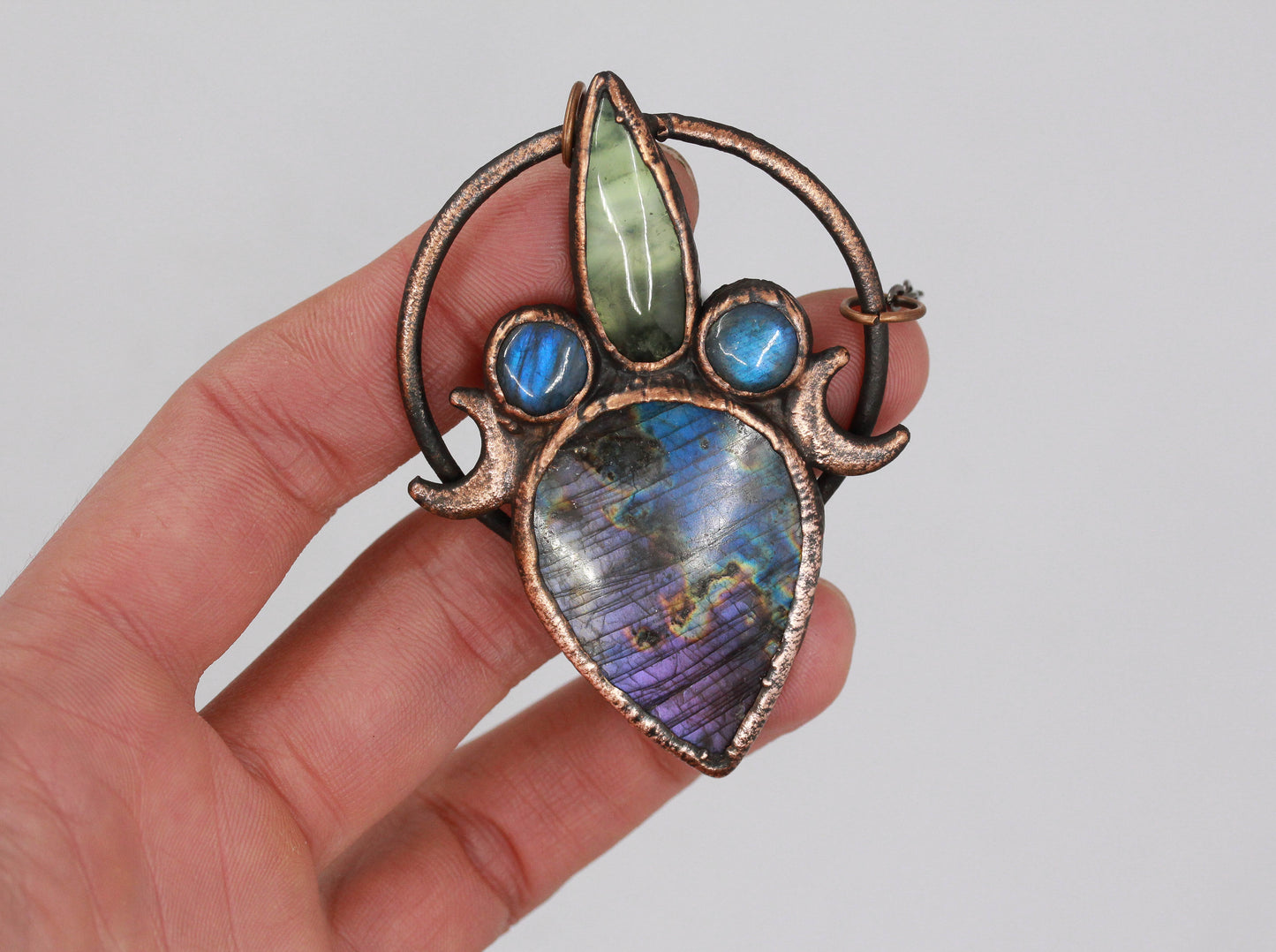 Labradorite & Prehnite Moon Necklace