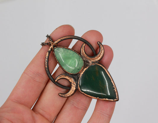 Fluorite & Jade Moon Necklace