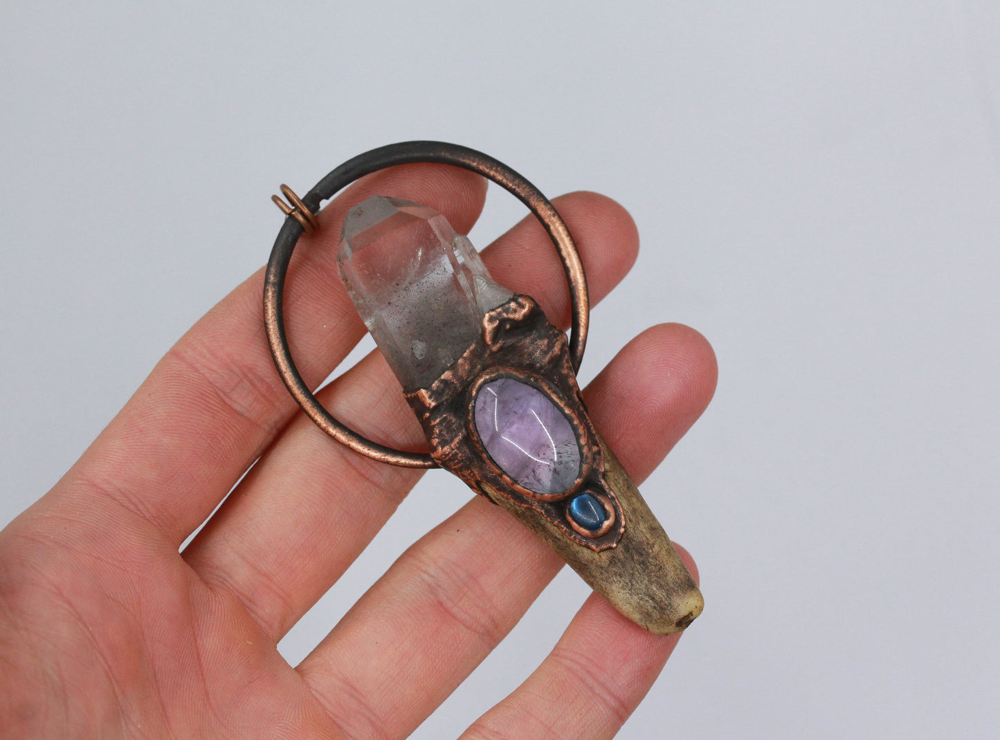 Deer Antler, Inclusion Quartz & Amethyst Necklace