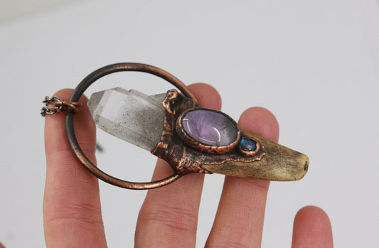Deer Antler, Inclusion Quartz & Amethyst Necklace