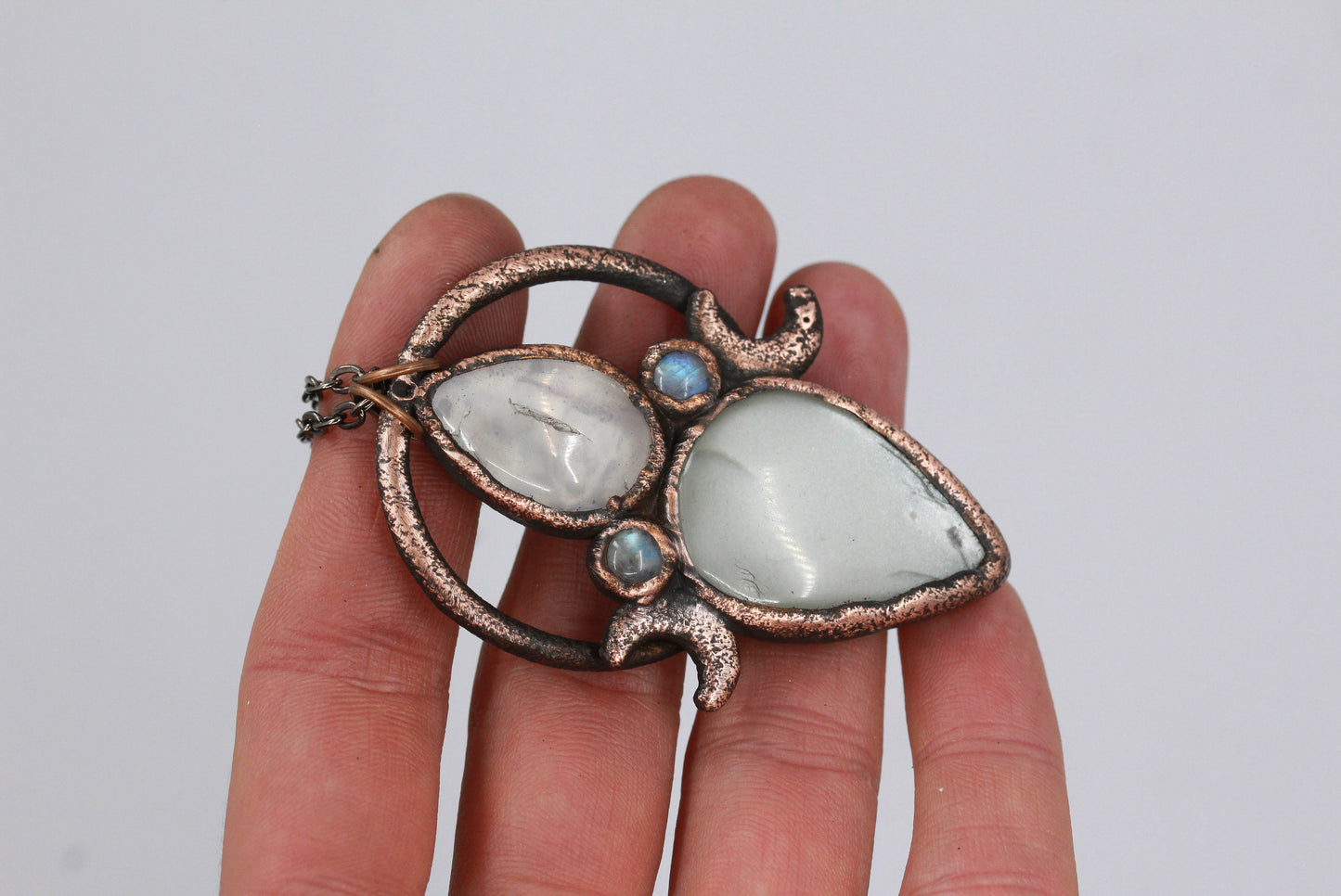 Rose Quartz & Grey Moonstone Moon Necklace