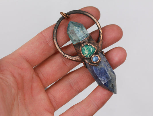 Lapis Lazuli, Aqua Aura Quartz & Amazonite Necklace