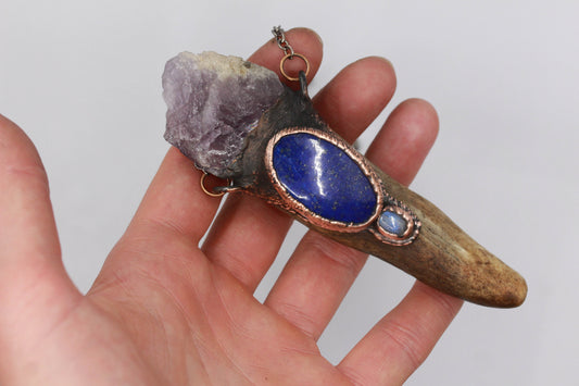 Deer Antler, Amethyst & Lapis Lazuli Necklace
