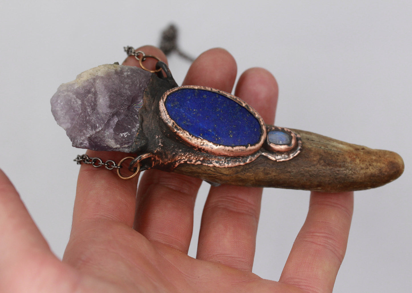 Deer Antler, Amethyst & Lapis Lazuli Necklace