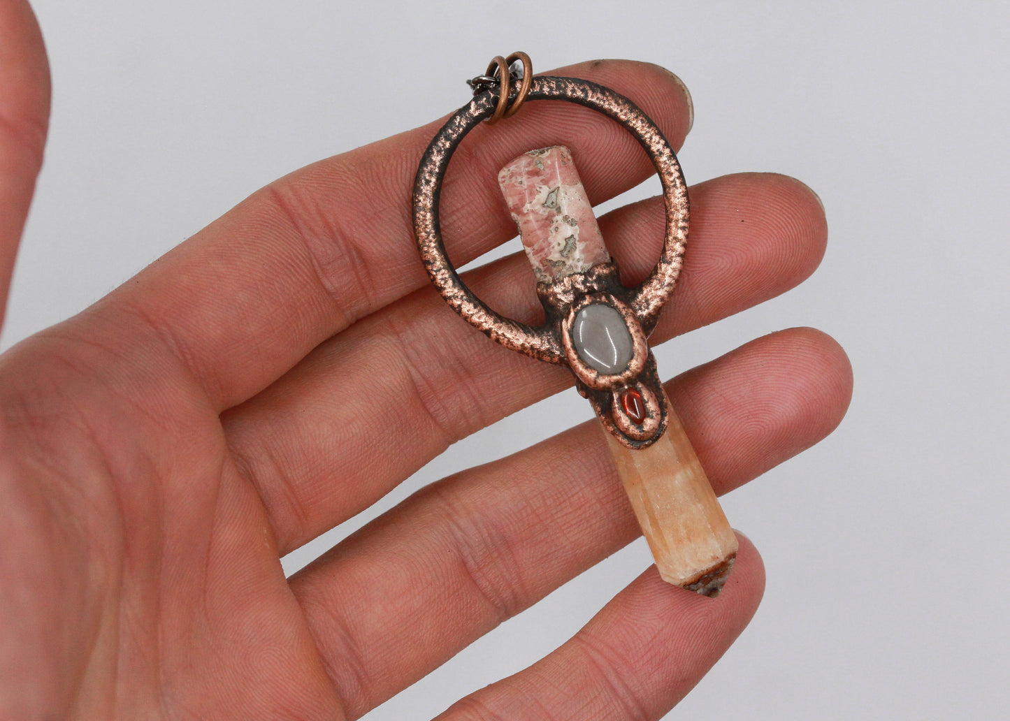 Calcite, Rhodochrosite, Rose Quartz & Garnet Necklace