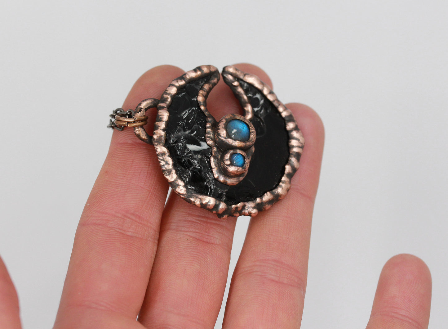 Obsidian & Labradorite Moon Necklace