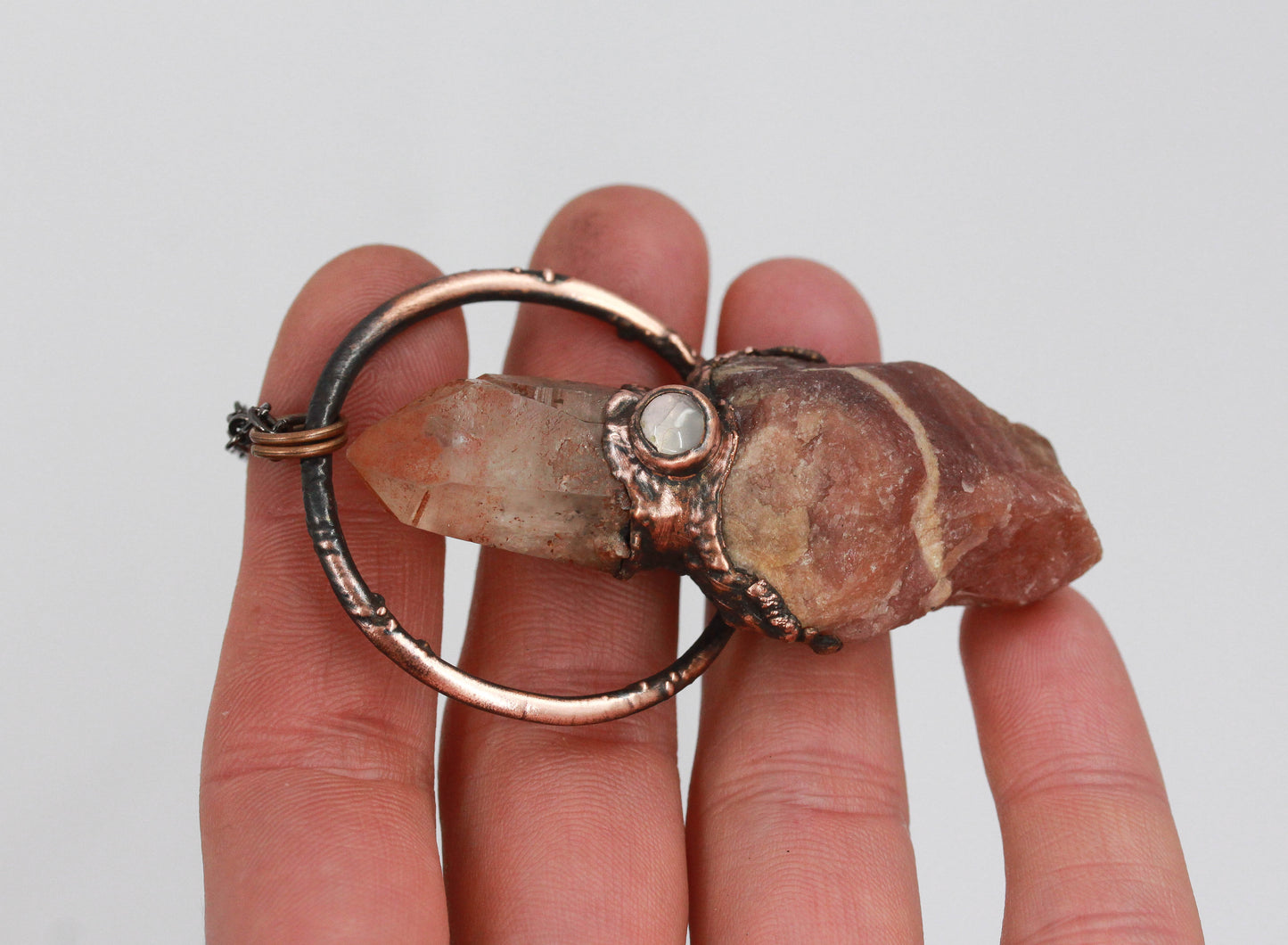 Rhodochrosite, Hematite Quartz & Rose Quartz Necklace