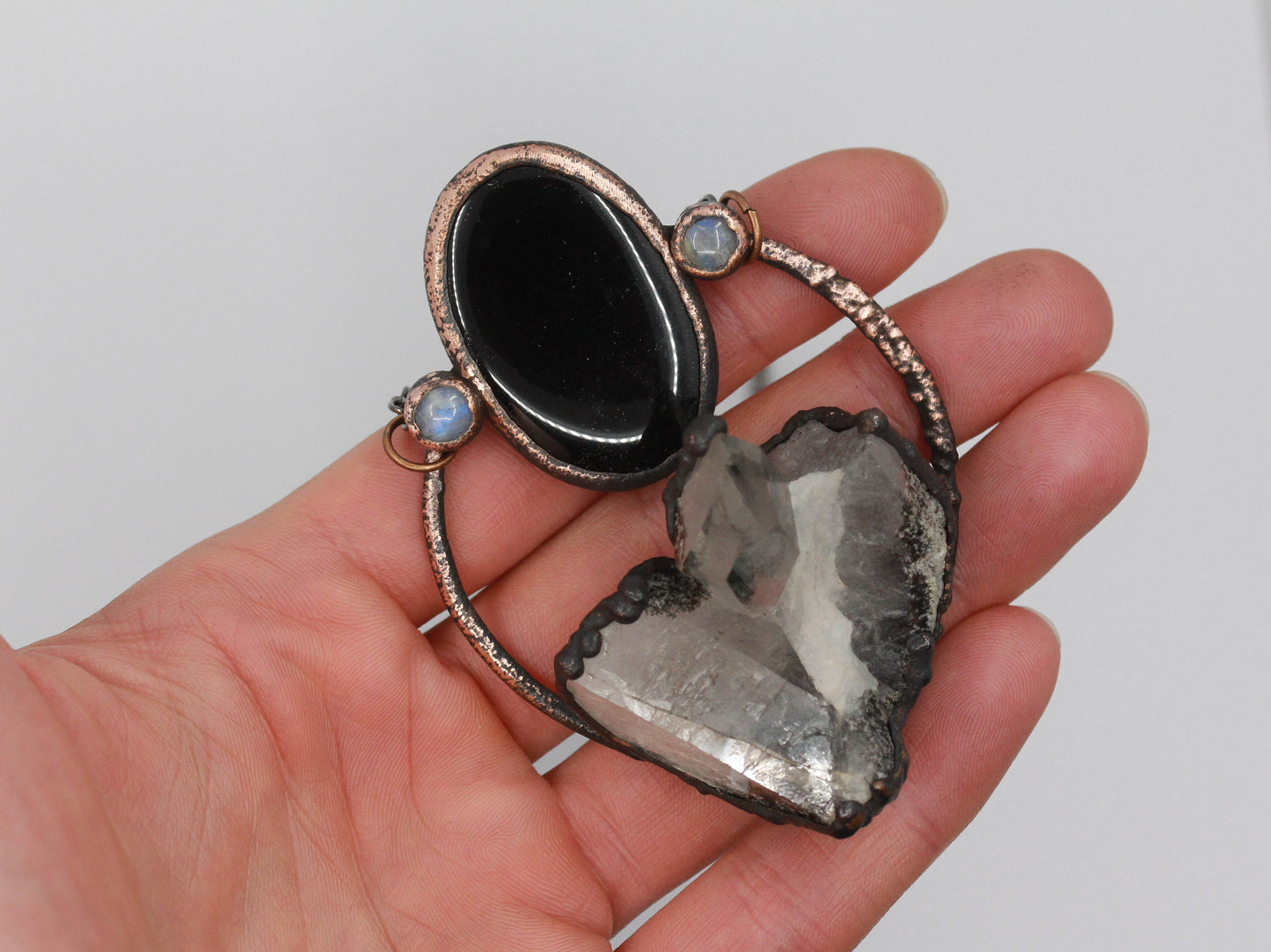 Inclusion Quartz, Obsidian & Moonstone Necklace