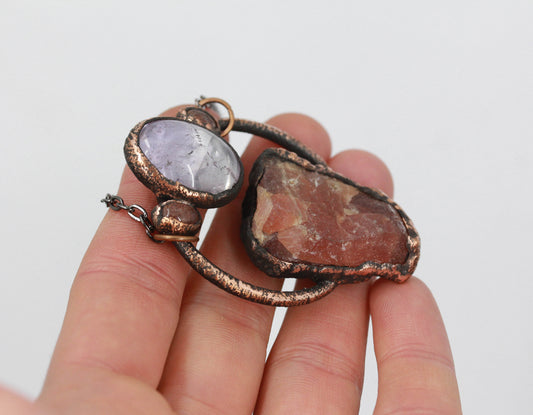 Rhodochrosite, Amethyst & Strawberry Quartz Necklace