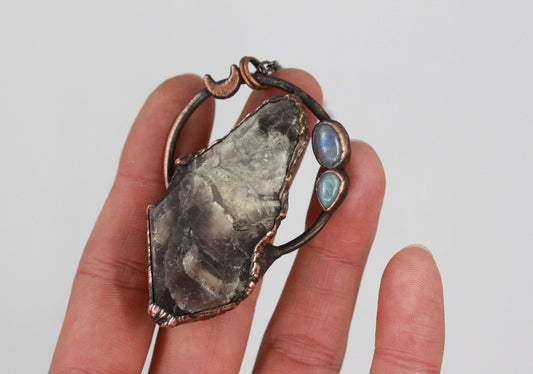 Chevron Amethyst & Moonstone Moon Necklace