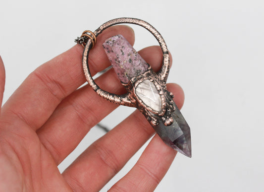 Fluorite, Ruby & Rose Quartz Necklace