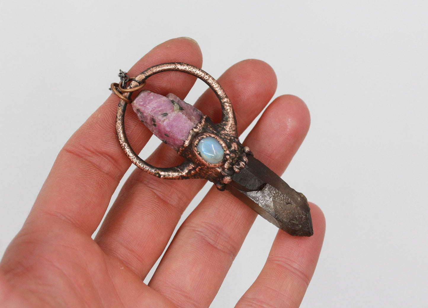 Smoky Quartz, Ruby & Moonstone Necklace