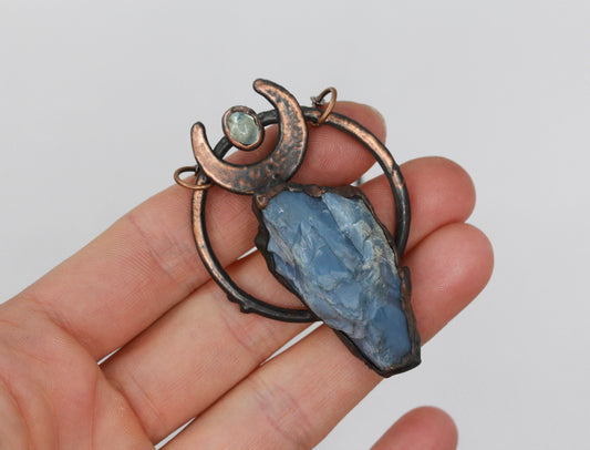 Owyhee Opal & Aquamarine Moon Necklace