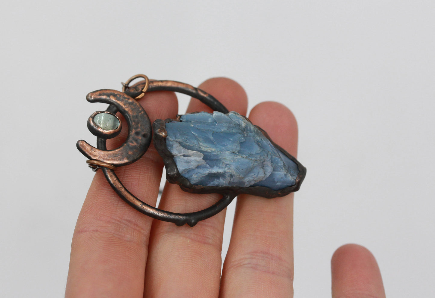 Owyhee Opal & Aquamarine Moon Necklace