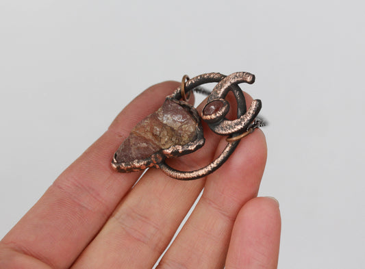 Rhodochrosite & Strawberry Quartz Moon Necklace