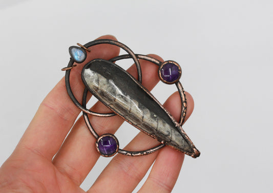 Large Orthoceras Fossil & Amethyst Necklace