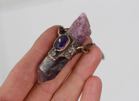 Fluorite, Ruby & Amethyst Necklace