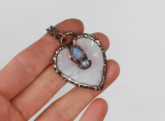 Rose Quartz & Moonstone Heart Necklace