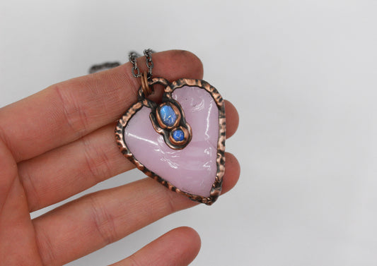 Rose Quartz & Moonstone Heart Necklace