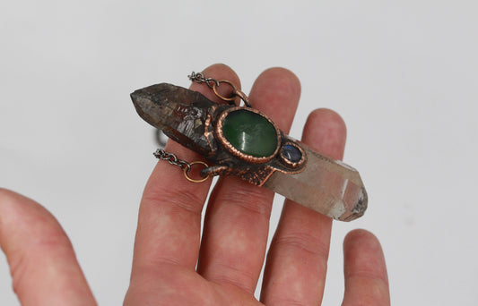 Quartz, Rutilated Smoky Quartz & Serpentine Necklace