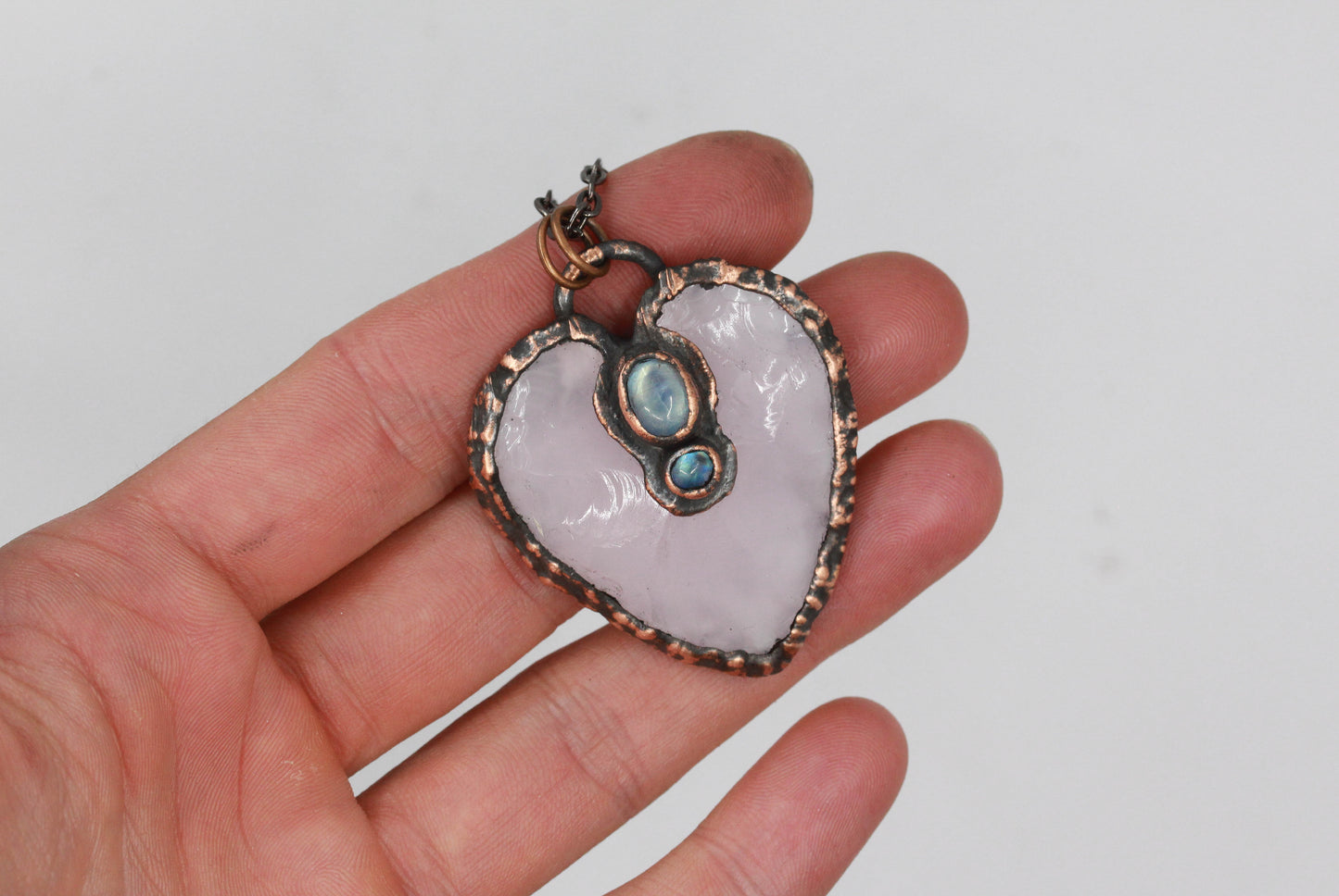 Rose Quartz & Moonstone Heart Necklace
