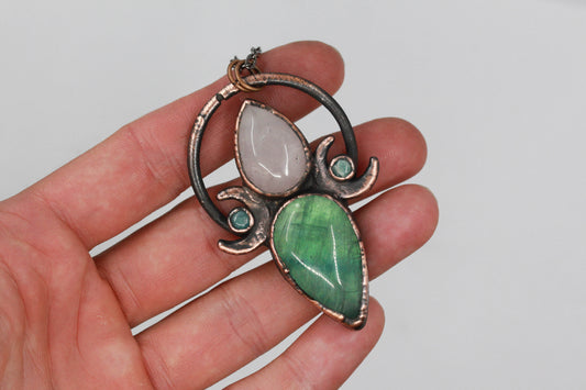 Fluorite, Rose Quartz & Amazonite Moon Necklace