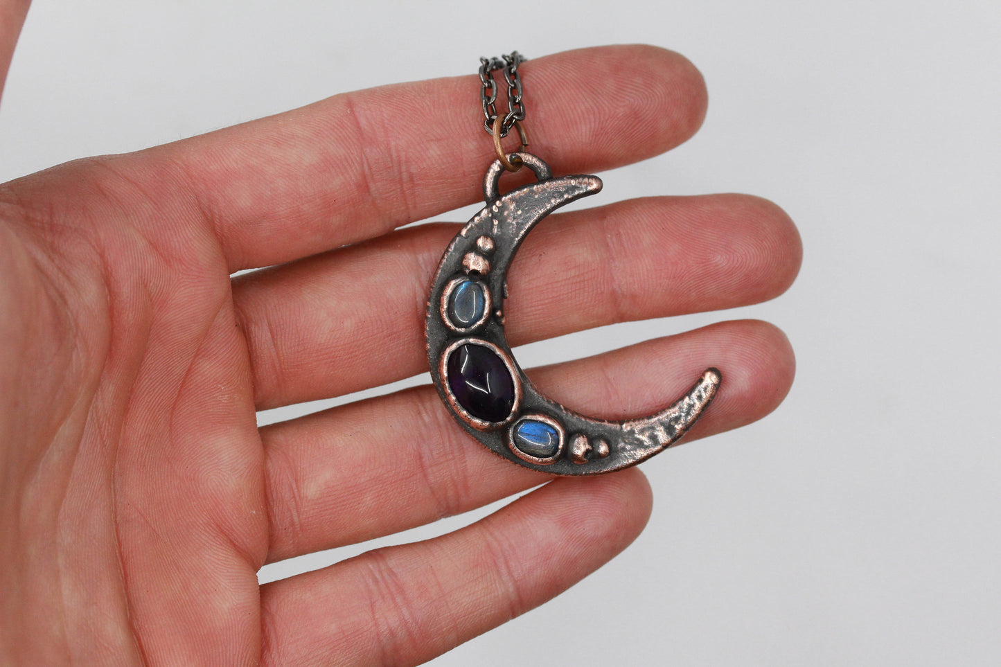 Labradorite & Amethyst Moon Necklace