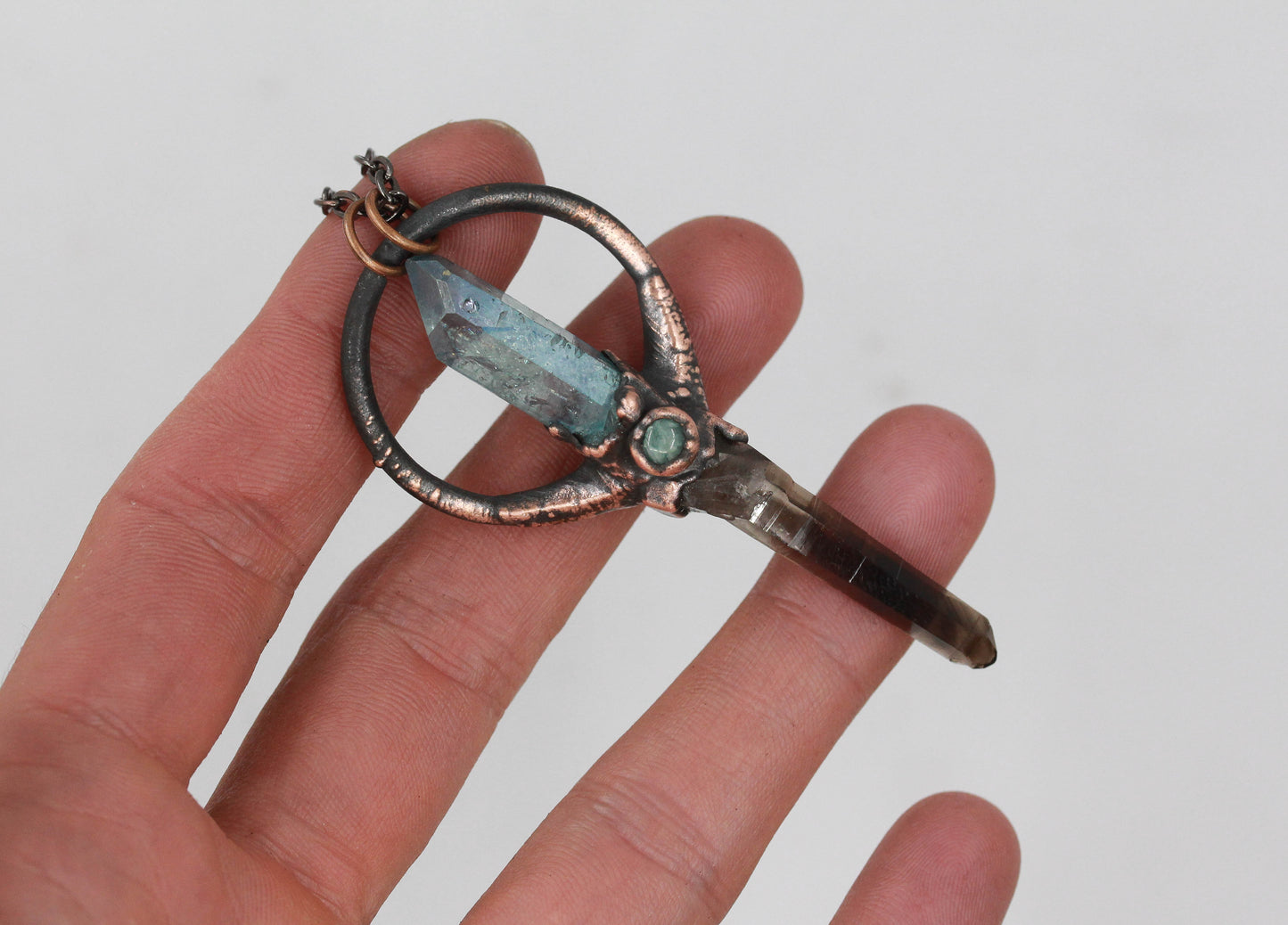 Aqua Aura Quartz, Smoky Quartz & Amazonite Necklace