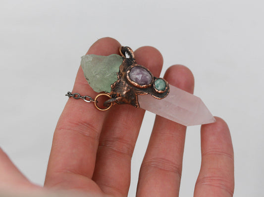 Rose Quartz, Fluorite & Lepidolite Necklace