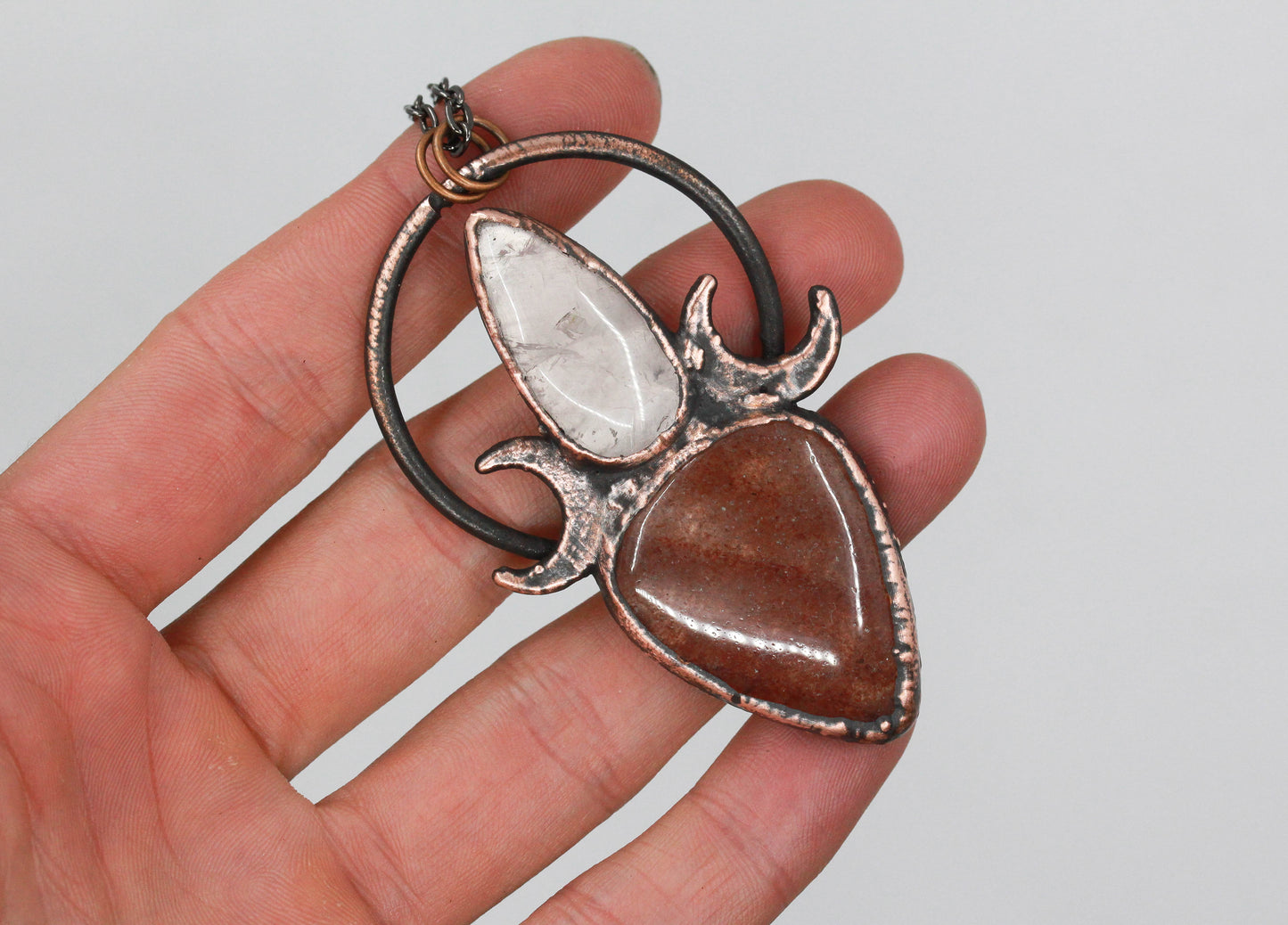Rose Quartz & Strawberry Quartz Moon Necklace