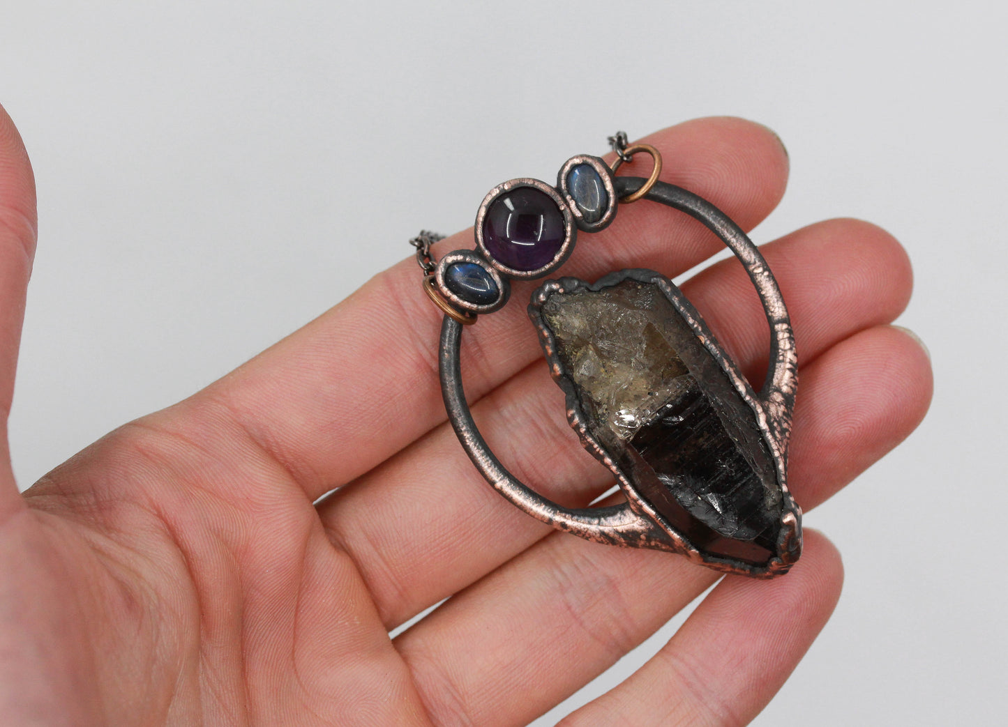 Rutilated Smoky Quartz, Amethyst & Labradorite Necklace