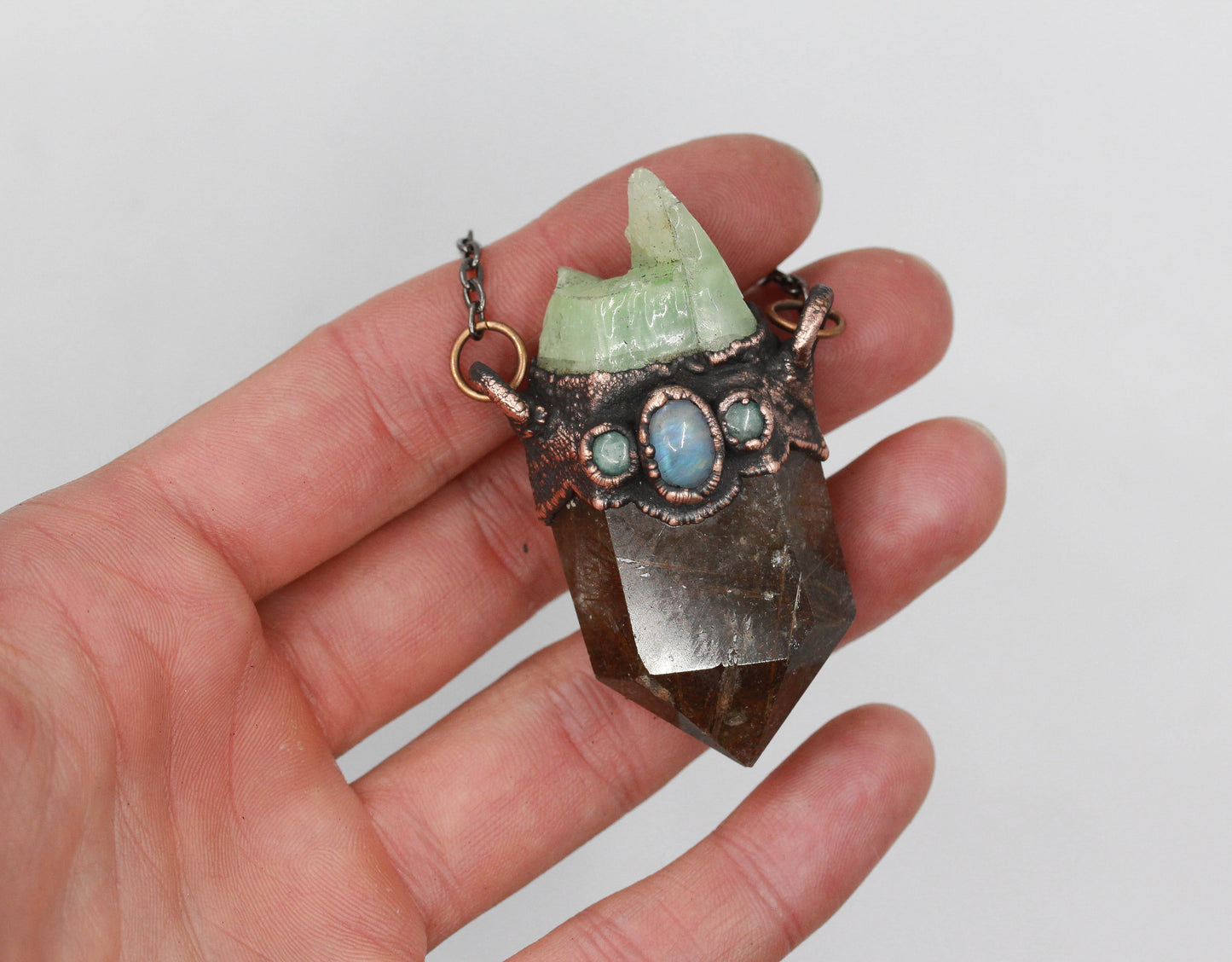Rutilated Quartz, Calcite & Moonstone Necklace