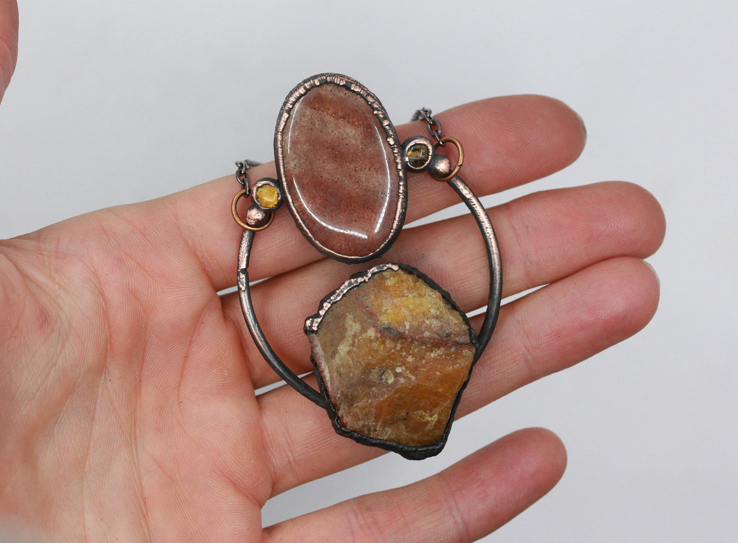Cancrinite, Strawberry Quartz & Citrine Necklace