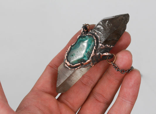 Rutilated Smoky Quartz, Quartz & Agate Necklace