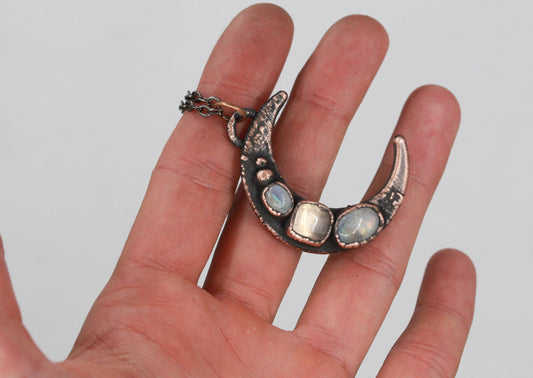 Moonstone & Rose Quartz Moon Necklace