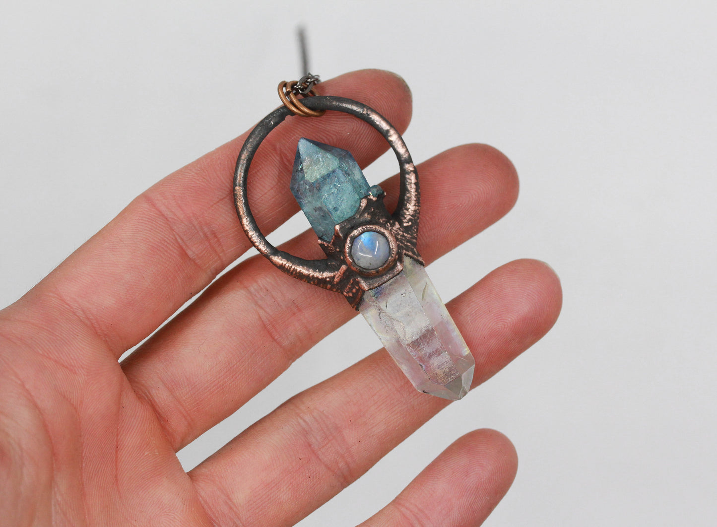 Aqua Aura Quartz & Angel Aura Quartz Necklace